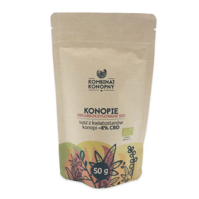 dekarb Kombinat konopny - Konopie dekarboksylowane BIO - Susz z kwiatostanów konopi ~8% CBD 50g - obrazek 1